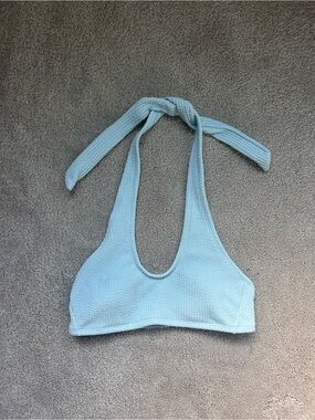 Light Blue Textured Halter Bathing Suit